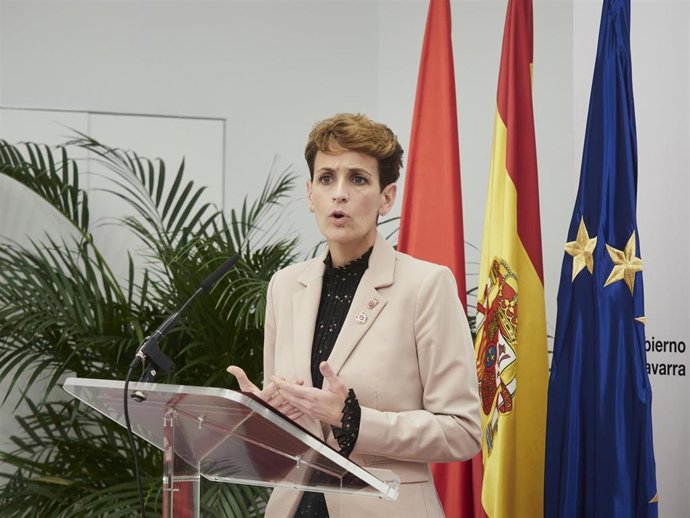 Archivo - La presidenta del Gobierno de Navarra, María Chivite interviene en el Palacio de Gobierno de Navarra, Pamplona, Navarra (España), a 5 de marzo de 2021