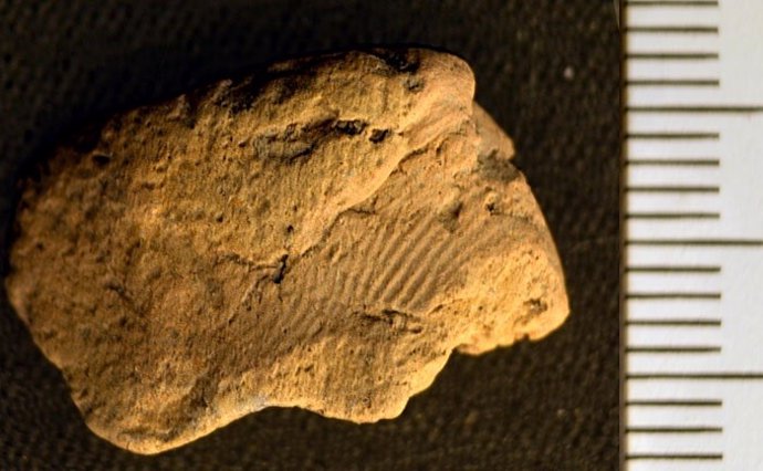 La huella digital del alfarero neolítico en un fragmento de cerámica recuperado en el Ness de Brodgar.