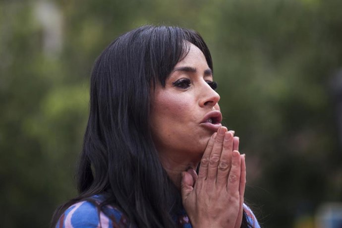 La vicealcaldesa de Madrid, Begoña Villacís, durante un acto electoral de Ciudadanos (Cs) en la Plaza del Dos de Mayo