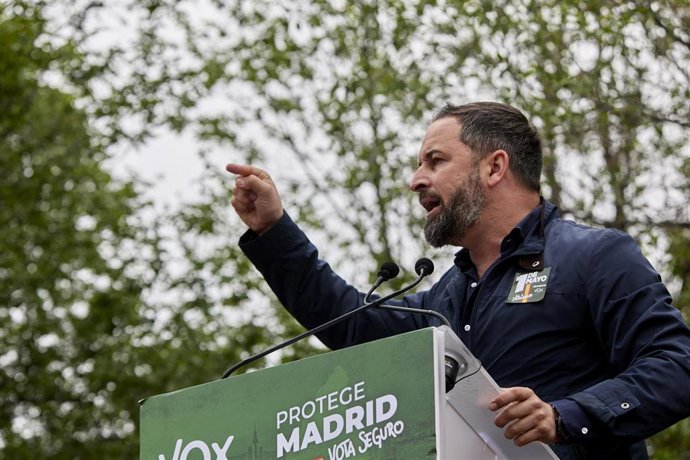 El presidente de Vox, Santiago Abascal, durante un acto electoral.