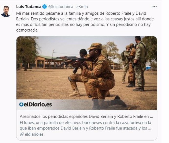 Captura del tuit de Luis Tudanca-