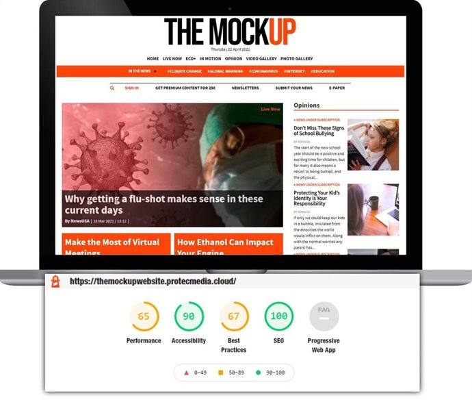 Resultados del CMS de Protecmedia en el test SEO de Google Light