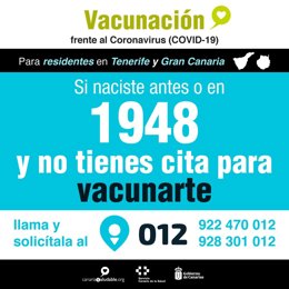 Sanidad abre el 012 para que los nacidos antes de 1948 de Gran Canaria y Tenerife pidan hora para vacunarse