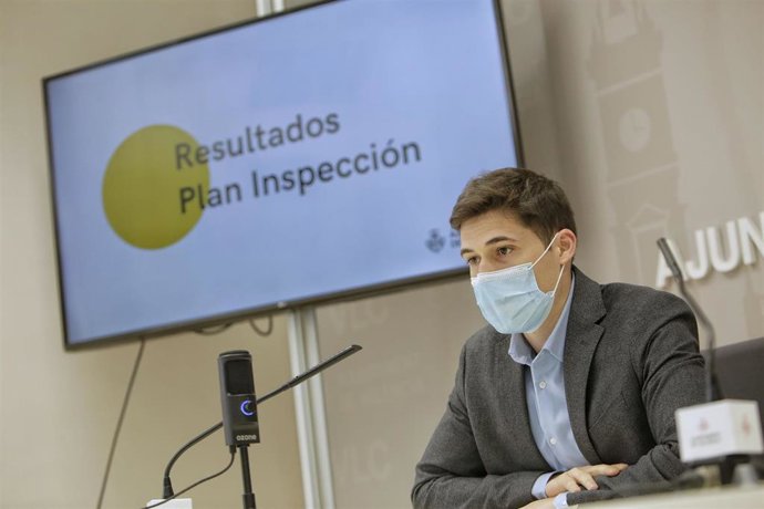 El concejal de Hacienda en el Ayuntamiento de Valncia, Borja Sanjuán, en la rueda de prensa sobre inspección tributaria.