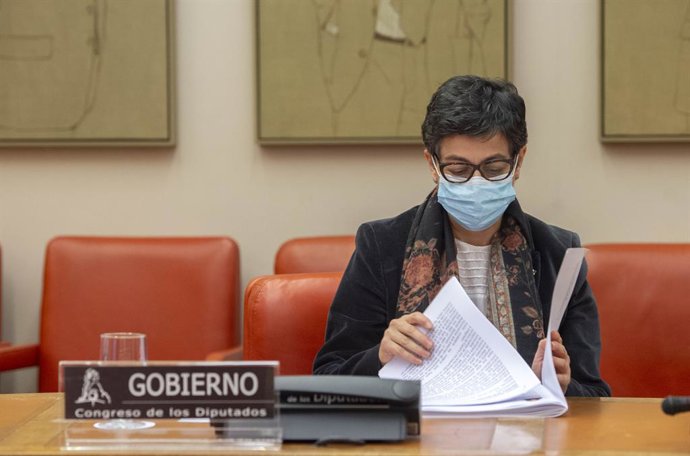 La ministra de Asuntos Exteriores, Unión Europea y Cooperación, Arancha González Laya, a su llegada a la Comisión de Asuntos Exteriores, en el Congreso de los Diputados, a 22 de abril de 2021, en Madrid (España). González Laya comparece a petición propi