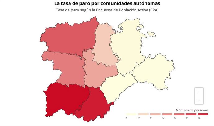 Mapa de elaboración propia sobre la evolución de la tasa del paro en CyL en el primer trimestre de 2021