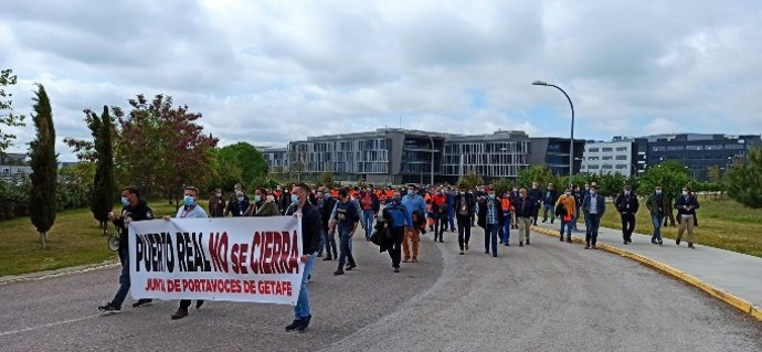 Manifestantes de la factoría de Airbus en Getafe (Madrid).