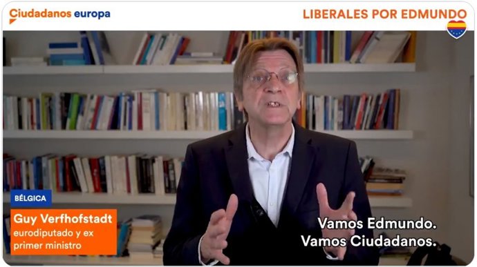 Guy Verhofstadt, eurodiputado de Renew Europe y ex primer ministro de Bélgica, dando su apoyo a Ciudadanos y a Edmundo Bal ante las elecciones en la Comunidad de Madrid.