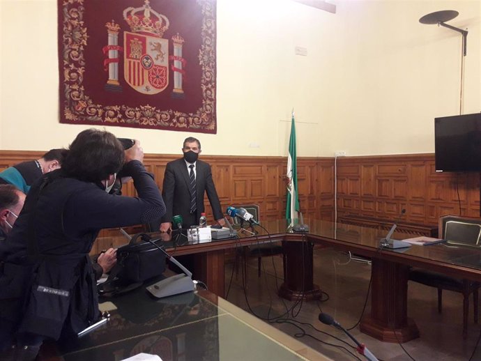 El presidente del TSJA, Lorenzo del Río, durante la presentación de la memoria anual correspondiente a 2020