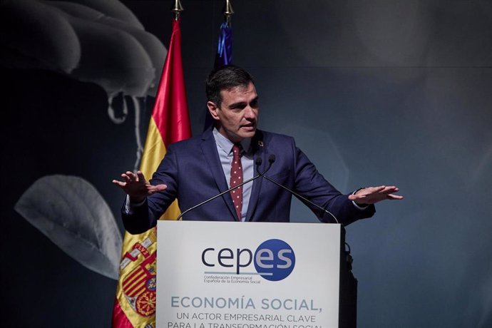 El presidente del Gobierno, Pedro Sánchez, interviene durante el acto de clausura de la XXIX Asamblea General de la Confederación Empresarial Española de la Economía Social (CEPES).