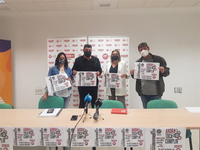 Presentación de la manifestación del Primero de Mayo en Córdoba convocada por CCOO y UGT.