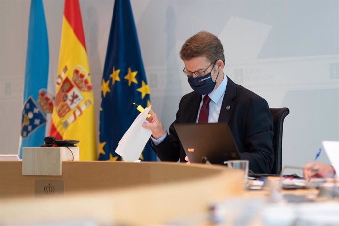 El titular del Gobierno gallego, Alberto Núñez Feijóo, en el Consello de la Xunta. 