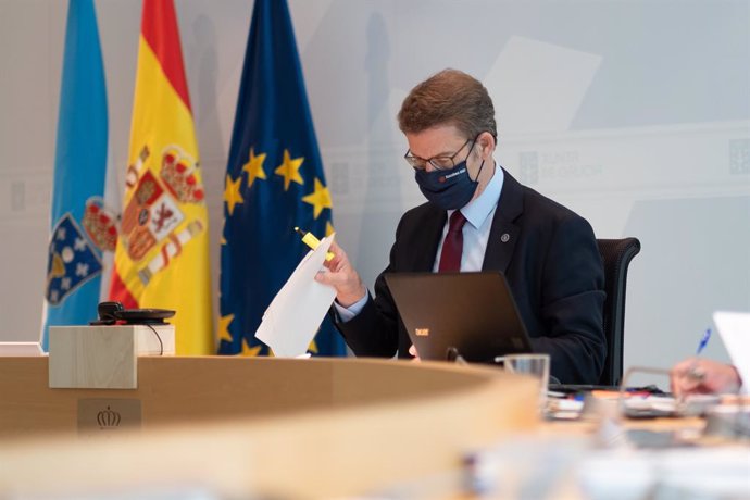 El titular del Gobierno gallego, Alberto Núñez Feijóo, en el Consello de la Xunta del 15 de abril de 2021