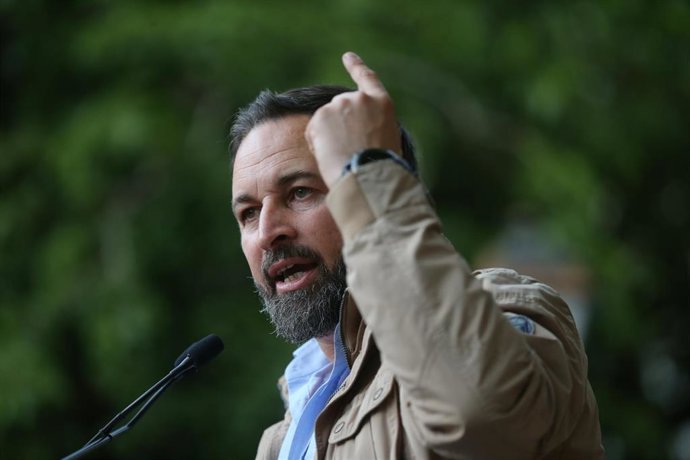 El líder de Vox, Santiago Abascal, en un acto de campaña del partido.