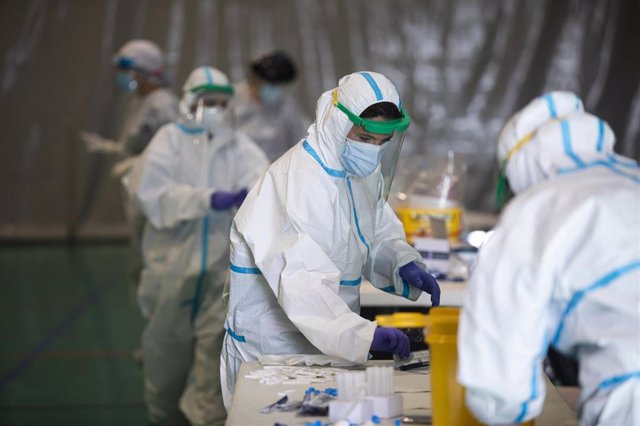 Archivo - Sanitarios trabajando durante las pruebas de cribado de Covid-19