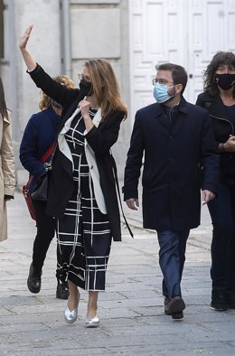 La exconsejera de Agricultura, Ganadería, Pesca y Alimentación de la Generalitat Meritxell Serret, y el Coordinador Nacional del partido, Pere Aragonés, a su llegada al Tribunal Supremo por el procés, a 30 de abril de 2021, en Madrid, (España). Serret