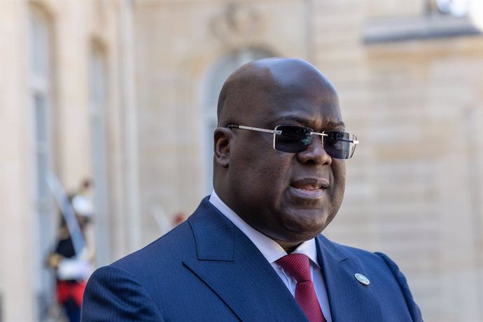 27 April 2021, France, Paris: Congolese President Felix Tshisekedi speaks at a joint press conference with French President Emmanuel Macron at the Elysee Palace. Photo: Sadak Souici/Le Pictorium Agency via ZUMA/dpa