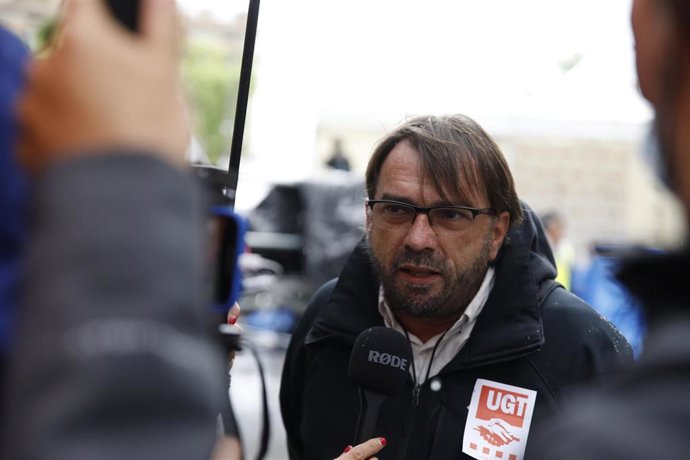 El secretario general de UGT de Catalunya, Camil Ros, en la concentración de Barcelona por el 1 de Mayo, Día del Trabajador