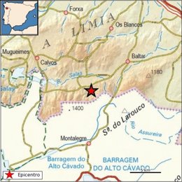 Mapa del terremoto de 3,2 de magnitud registrado en el municipio ourensano de Baltar