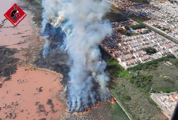 Iincendio forestal en el Parque Natural Lagunas de la Mata, en Torrevieja (Alicante)