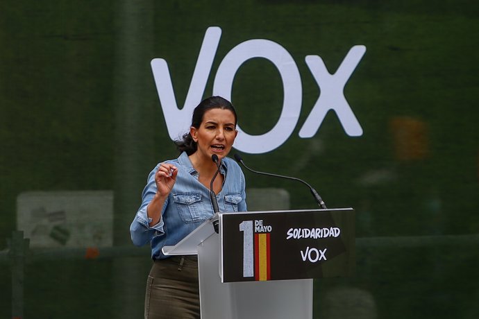 La candidata de Vox a la Presidencia de la Comunidad de Madrid, Rocío Monasterio, interviene durante un acto del sindicato Solidaridad en Conde de Casal