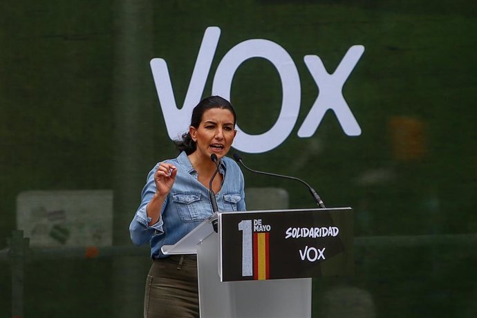 La candidata de Vox a la Presidencia de la Comunidad de Madrid, Rocío Monasterio, interviene durante un acto del sindicato Solidaridad en Conde de Casal.