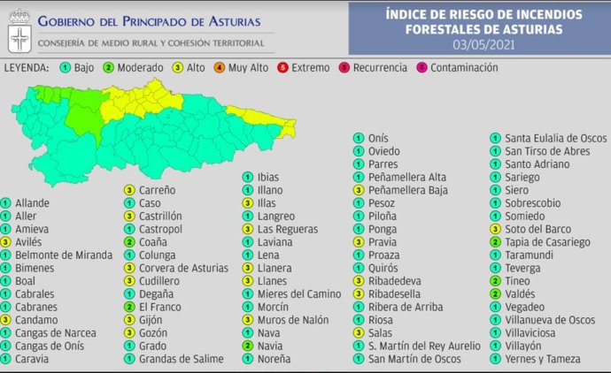 Índice De Riesgo De Incendio Forestal En Asturias Para Este Lunes 3 De Mayo.