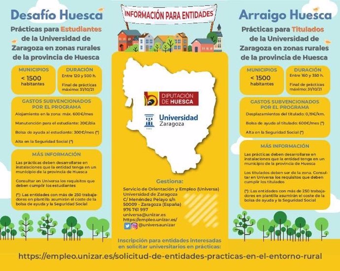 La Diputación de Huesca y la UZ impulsan prácticas para estudiantes y titulados en municipios de hasta 1.500 habitantes.