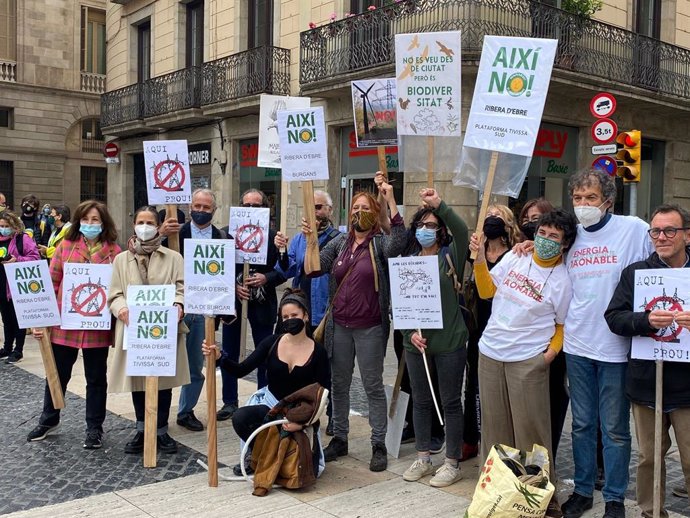 Integrants de la plataforma 'MicroPobles' es concentren a la plaa Sant Jaume de Barcelona contra l'actual model de transició energtica