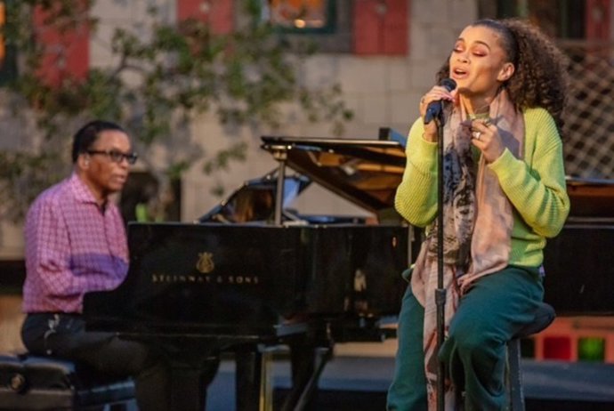 "Legendary Jazz Pianist Herbie Hancock And Acclaimed Vocalist Andra Day Perform As Part Of The International Jazz Day 2021 All-Star Global Concert."  (Steve Mundinger For Herbie Hancock Institute Of Jazz)