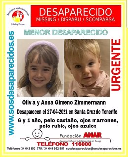 La pequeña Oliva y Anna, de seis y un año, desaparecidas en Tenerife