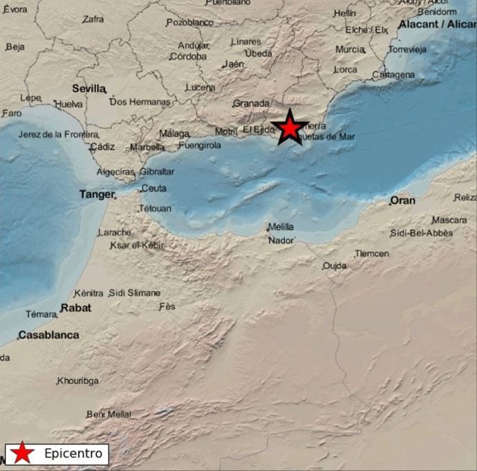 Epicentro del terremoto de magnitud 2,3 registrado en Almería