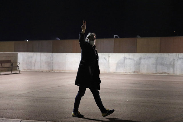 El presidente de Òmnium Cultural, Jordi Cuixart, vuelve a la cárcel de Lledoners, donde está encarcelado en régimen ordinario después de que el juez haya revocado su semilibertad, en Sant Joan de Torroella (Barcelona), a 9 de marzo de 2021.
