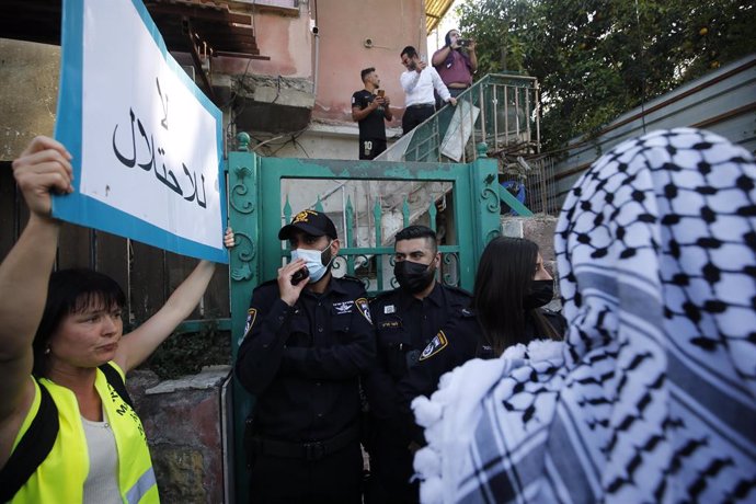 Protesta contra la expulsión de residentes palestinos en el barrio de Sheij Jarrá, en Jerusalén Este