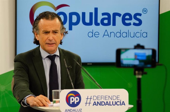 El vicesecretario de Sectores Productivos del PP-A, Pablo Venzal, en rueda de prensa.