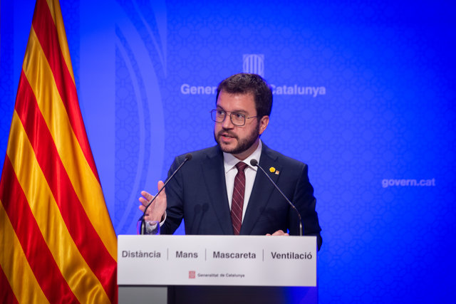 El vicepresidente de la Generalitat en funciones, Pere Aragonès comparece en rueda de prensa tras la celebración del Consell Executiu en el Palau de la Generalitat, a 4 de mayo de 2021, en Barcelona, Catalunya (España).  
