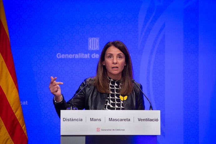 La consellera de la Presidencia y portavoz del Govern, Meritxell Budó comparece en rueda de prensa tras la celebración del Consell Executiu en el Palau de la Generalitat, a 4 de mayo de 2021.