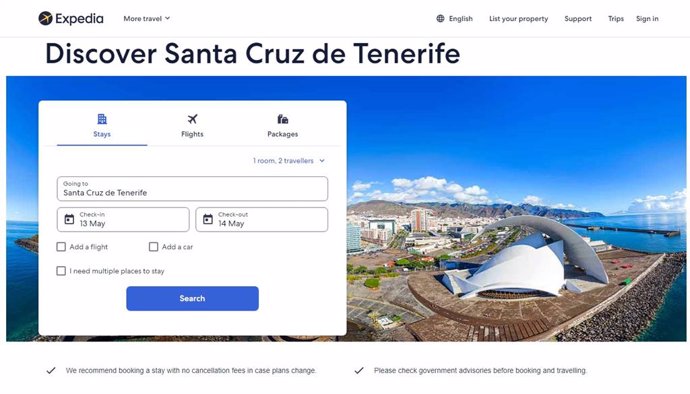 Santa Cruz se promociona en la web de Expedia