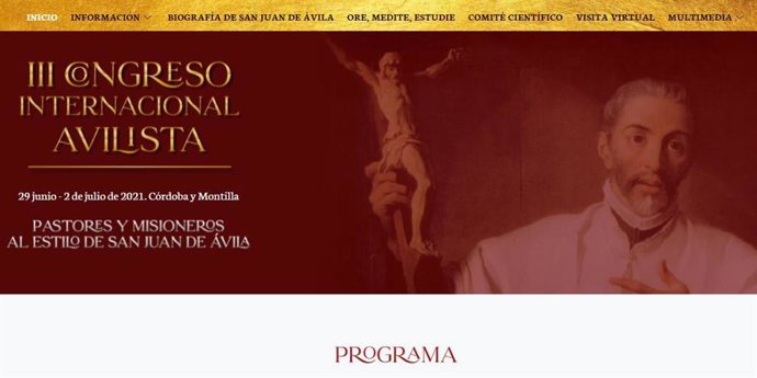 Página principal de la web del III Congreso Internacional Avilista, que permite la visita virtual a los lugares donde predicó el santo patrón del clero secular español.