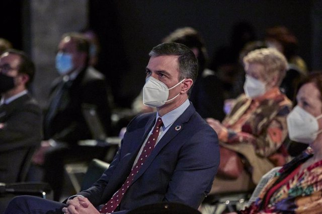 El presidente del Gobierno, Pedro Sánchez, durante el acto de clausura de la XXIX Asamblea General de la Confederación Empresarial Española de la Economía Social (CEPES), a 29 de abril de 2021, en Madrid (España)