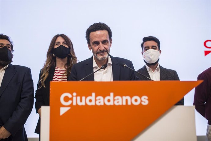 El candidat de Ciutadans a la Presidncia de la Comunitat de Madrid, Edmundo Bal, compareix a la seu del partit després de conixer-se els resultats electorals.