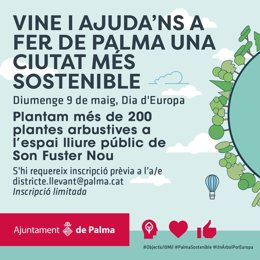 Cartel de la siembra de plantas arbustivas en el barrio de Son Fuster Nou.