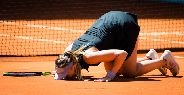 Paula Badosa of Spain after winning her quarter final match at the 2021 Mutua Madrid Open WTA 1000 tournament against Belinda Bencic of Switzerland