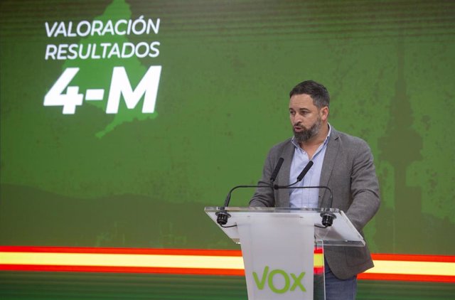 El presidente de Vox, Santiago Abascal, durante una rueda de prensa tras la reunión del Comité de Acción Política