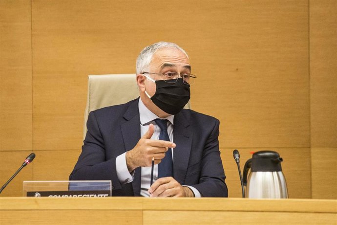 El funcionario Mariano Hervás Cuevas, en la Comisión de Investigación sobre la utilización de medios de Interior para favorecer al PP y anular pruebas en casos de corrupción, a 5 de mayo de 2021, en la Sala Prim del Congreso de los Diputados, en Madrid,