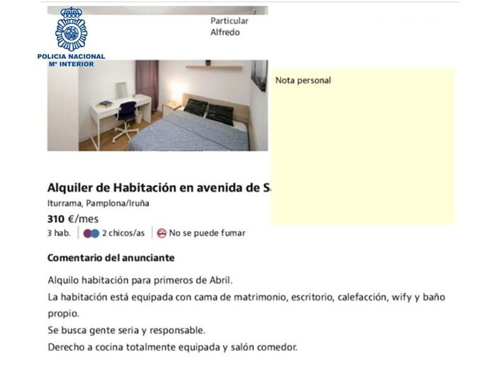 Uno de los anuncios falsos utilizados por el detenido