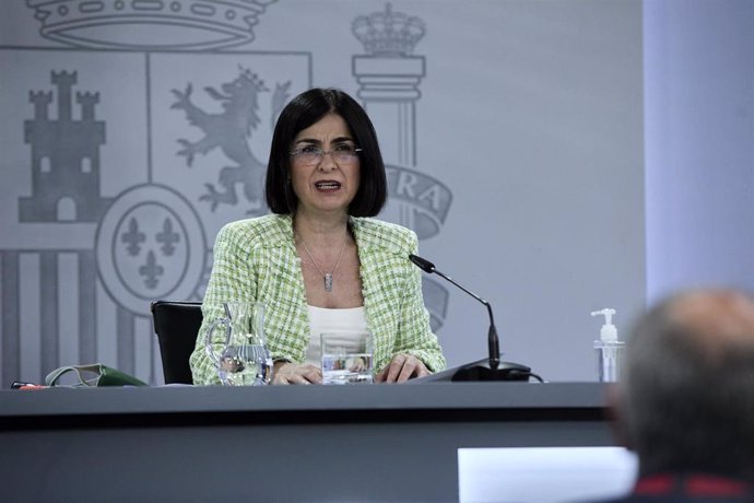 La ministra de Sanidad, Carolina Darias comparece en rueda de prensa posterior a la reunión del Consejo Interterritorial del Sistema Nacional de Salud (CISNS) en Moncloa, a 5 de mayo de 2021, en Madrid (España). Las comunidades autónomas han notificado 