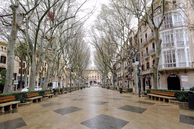 Archivo - El céntrico Paseo del Borne vacío durante el primer día laborable desde del estado de alarma decretado por el coronavirus en el país, en Palma de Mallorca (Islas Baleares, España), a 16 de marzo de 2020.