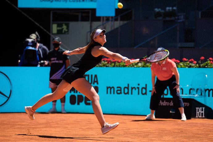 Paula Badosa of Spain in action during the semi-final of the 2021 Mutua Madrid Open WTA 1000 tournament against Ashleigh Barty of Australia