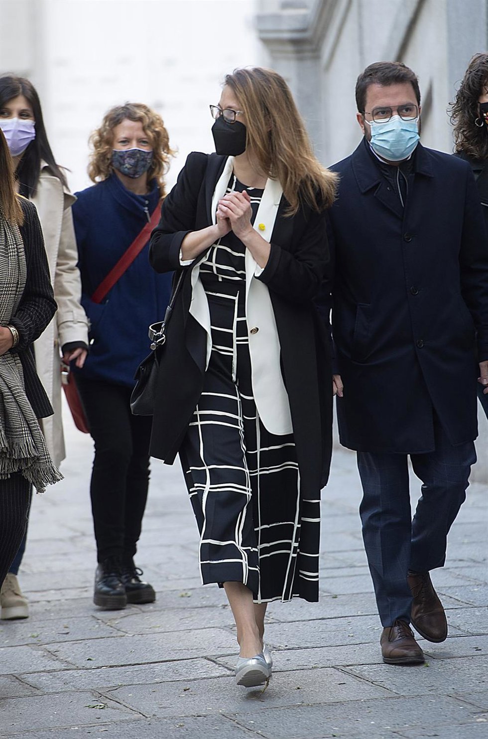 La exconsejera de Agricultura, Ganadería, Pesca y Alimentación de la Generalitat Meritxell Serret, y el Coordinador Nacional del partido, Pere Aragonés, a su llegada al Tribunal Supremo por el procés, a 30 de abril de 2021, en Madrid, (España). Serret